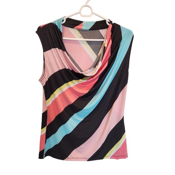 Worthington Womens Sz L Scoop Neck Sleeveless Blouse Bright Striped - Picture 1 of 4